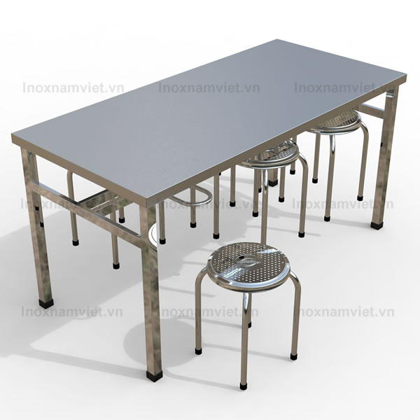Bộ bàn ăn inox công nghiệp ghế chân thẳng 1600x750