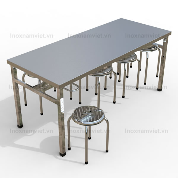 Bộ bàn ăn inox công nghiệp ghế chân thẳng 1800x750