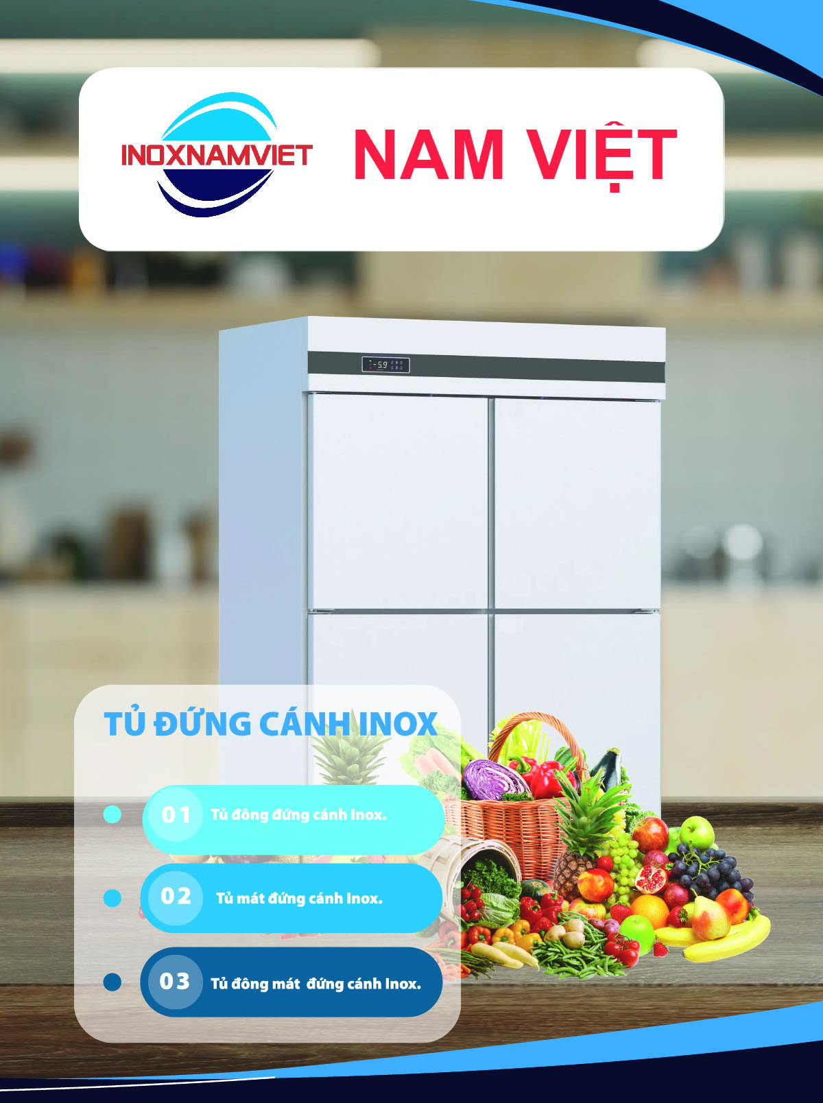 Tủ đông mát công nghiệp cánh inox Nam Việt