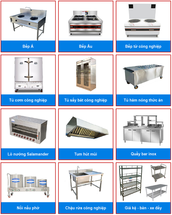 Hình minh hoạ các sản phẩm thiết bị inox bếp công nghiệp, bếp nhà hàng khách sạn do Inox Nam Việt sản xuất