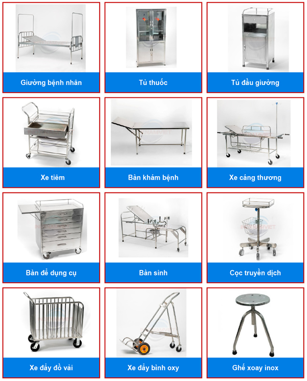 Hình ảnh minh hoạ các thiết bị inox cho bệnh viện do Inox Nam Việt sản xuất